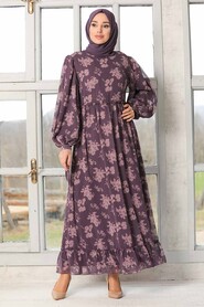 Dark Lila Hijab Dress 51632KLILA - 3
