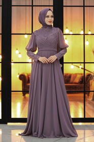 Dark Lila Hijab Evening Dress 1101KLILA - 1