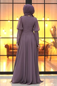 Dark Lila Hijab Evening Dress 1101KLILA - 2