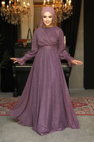  Plus Size Dark Lila Hijab Engagement Dress 22202KLILA - 1