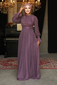  Plus Size Dark Lila Hijab Engagement Dress 22202KLILA - 2