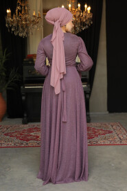  Plus Size Dark Lila Hijab Engagement Dress 22202KLILA - 3