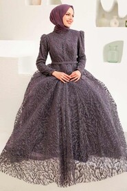  Luxury Dark Lila Hijab Wedding Gown 22343KLILA - 1