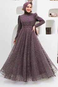  Luxury Dark Lila Hijab Wedding Gown 22343KLILA - 3