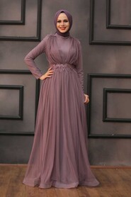 Dark Lila Hijab Evening Dress 3445KLILA - 1