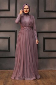 Dark Lila Hijab Evening Dress 3445KLILA - 2