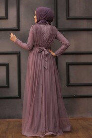 Dark Lila Hijab Evening Dress 3445KLILA - 3