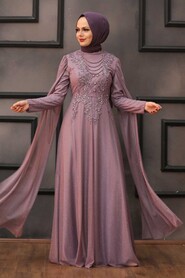 Dark Lila Hijab Evening Dress 3515KLILA - 1