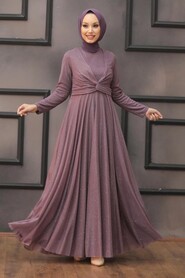  Plus Size Dark Lila Islamic Clothing Evening Dress 5397KLILA - 1