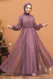  Luxorious Dark Lila Muslim Wedding Gown 5474KLILA - 1