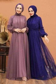  Luxorious Dark Lila Muslim Wedding Gown 5474KLILA - 2
