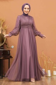  Plus Size Dark Lila Islamic Wedding Gown 5478KLILA - Thumbnail
