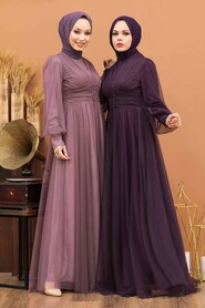  Plus Size Dark Lila Islamic Wedding Gown 5478KLILA - Thumbnail