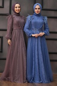 Dark Lila Hijab Evening Dress 75850KLILA - 3