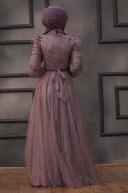 Dark Lila Hijab Evening Dress 75850KLILA - 4