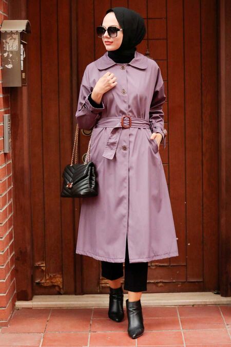 Dark Lila Hijab Trenchcoat 5169KLILA - NEVA STYLE