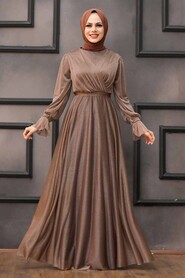  Plus Size Dark Mink Hijab Engagement Dress 22202KV - 1