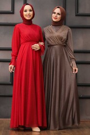  Plus Size Dark Mink Hijab Engagement Dress 22202KV - 2