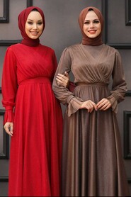  Plus Size Dark Mink Hijab Engagement Dress 22202KV - 4