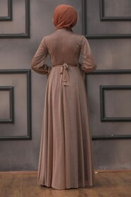  Plus Size Dark Mink Hijab Engagement Dress 22202KV - 5