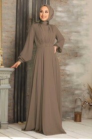  Plus Size Dark Mink Islamic Clothing Evening Dress 5422KV 