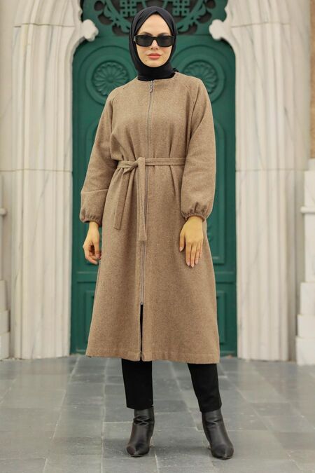 Dark Mink Hijab Stamp Coat 5822KV - NEVA STYLE