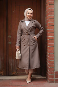 Dark Mink Hijab Trench Coat 5942KV - 1