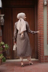 Dark Mink Hijab Trench Coat 5942KV - 4