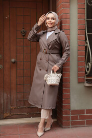 Dark Mink Hijab Trench Coat 5942KV - 2