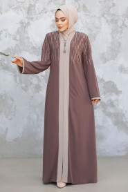 Dark Mink Plus Size Modest Abaya 15079KV - 2