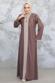 Dark Mink Plus Size Modest Abaya 15079KV - 3