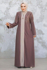 Dark Mink Plus Size Modest Abaya 15079KV - 4