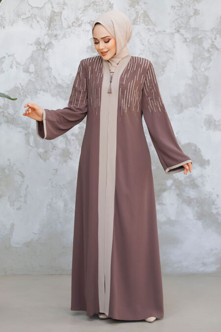 Dark Mink Plus Size Modest Abaya 15079KV - NEVA STYLE