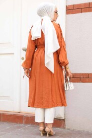 Dark Mustard Hijab Coat 41060KHR - 4