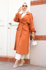 Dark Mustard Hijab Coat 41060KHR - 3