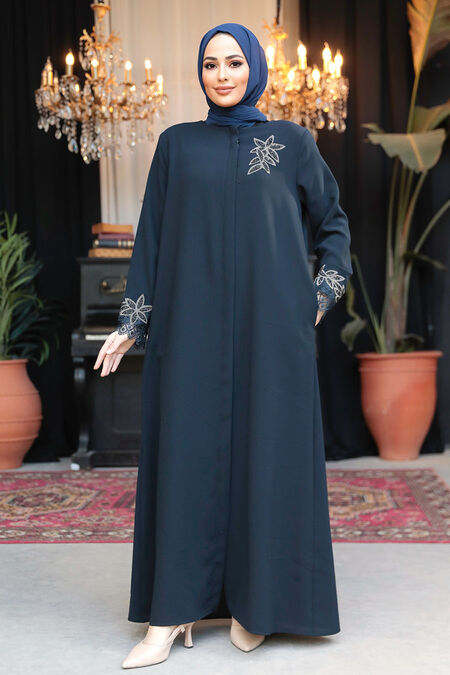 Dark Navy Blue High Quality Turkish Abaya 62533KL - Neva-style.com