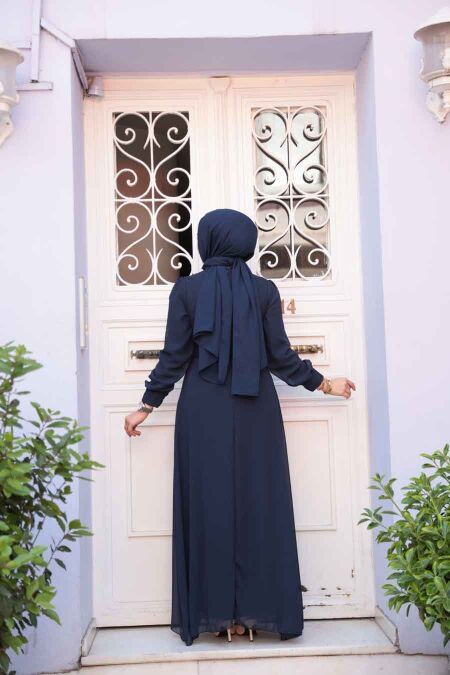 navy blue dress matching hijab Navy Blue Hijab Dress 52221-05