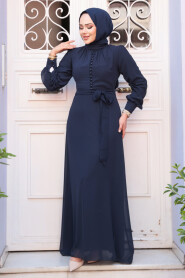 Dark Navy Blue Hijab Dress 2703KL - 2