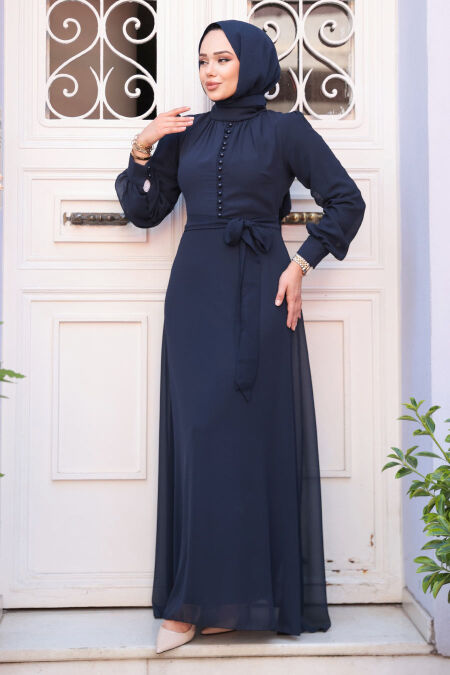 Dark Navy Blue Hijab Dress 2703KL - NEVA STYLE