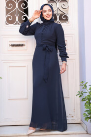 Dark Navy Blue Hijab Dress 2703KL - 3