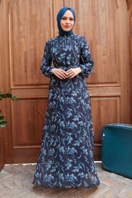 Dark Navy Blue Hijab Dress 279035KL - 1