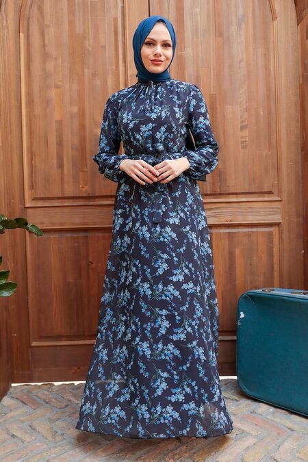 Dark Navy Blue Hijab Dress 279035KL - NEVA STYLE