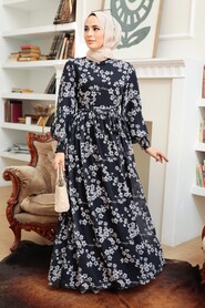 Dark Navy Blue Hijab Dress 56830KL - 3