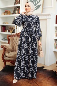 Dark Navy Blue Hijab Dress 56830KL - 2