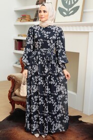 Dark Navy Blue Hijab Dress 56830KL - 1