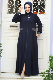 Dark Navy Blue Muslim Turkish Abaya 45271KL - 2