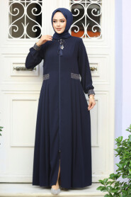 Dark Navy Blue Muslim Turkish Abaya 45271KL - 1