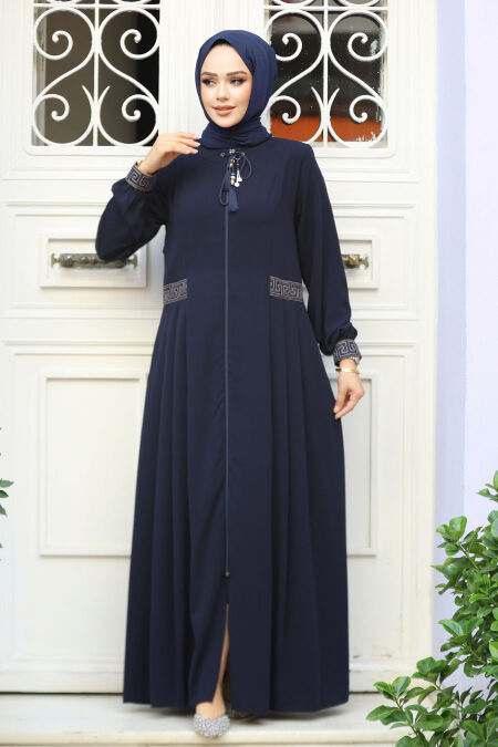 Dark Navy Blue Muslim Turkish Abaya 45271KL - NEVA STYLE
