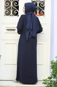 Dark Navy Blue Muslim Turkish Abaya 45271KL - 3