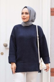 Dark Navy Knit Modest Sweater Tunic 87181KL - 1